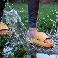 New Shhhandals | Unisex Anti-Slip Waterproof Comfort Pool Slides in Yellow, Sz S Fits women 5.5-7 & men 3.5-5