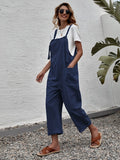 New Shein Solid Dual Pocket Suspender Jumpsuit in Navy Blue, Sz L! Rated 4.78 out of 5 stars! Fits True