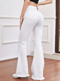 New Women's Shein High Waist High Stretch Ripped Detail Flare Leg Jeans, White, Sz L! Rated 4.99 out of 5 stars, fits true