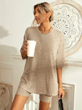 New SHEIN Frenchy Drop Shoulder Tee & Biker Shorts, Sz L, Khaki