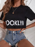 New Women's Shein Letter Graphic Crop Tee, Black, Sz S! Rated 4.93 out of 5 stars! Fits true, super cute!