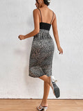 New Shein Knot Side Split Hem Leopard Cami Combo Dress, Sz S!