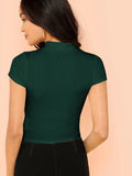 New Women's SHEIN Ribbed Mock Neck Cropped Tee in Emerald Green, Sz L! Hot Colour! Rated 4.92 out of 5 stars! Fits True, comfortable