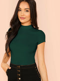 New Women's SHEIN Ribbed Mock Neck Cropped Tee in Emerald Green, Sz L! Hot Colour! Rated 4.92 out of 5 stars! Fits True, comfortable