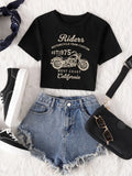 New Women's Shein Motorcycle & Letter Graphic Tee, Black, Sz S! Rated 4.93 out of 5 stars! "love love, cute, fits true"