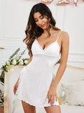 New Women's Shein Embroidery Mesh Insert Knot Split Thigh Slip Nightdress, White, Sz M, Rated "Fits True, comfy enough to sleep in"