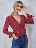 New Women's SHEIN Ditsy Floral Flounce Sleeve Wrap Knot Side Peplum Hem Blouse, Sz S!