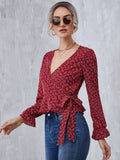 New Women's SHEIN Ditsy Floral Flounce Sleeve Wrap Knot Side Peplum Hem Blouse, Sz S!