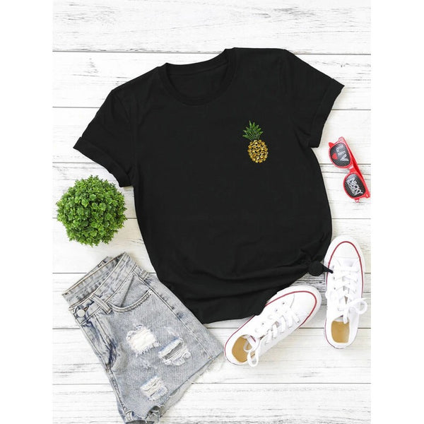 New women's Shein Pineapple Tee, Black, Sz 0XL
