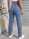 New Women's Ripped Straight Leg Jeans, Sz M! Shein! Fits True, rated 4.79 out of 5 stars!