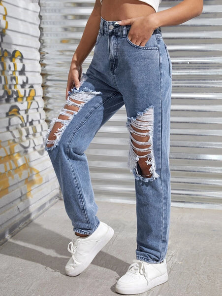 New Women's Ripped Straight Leg Jeans, Sz M! Shein! Fits True, rated 4.79 out of 5 stars!