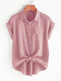 New Women's Shein Roll Sleeve Button Front Shirt in Dusty Pink, Sz L! Rated 4.86 out of 5 stars! Fits True!