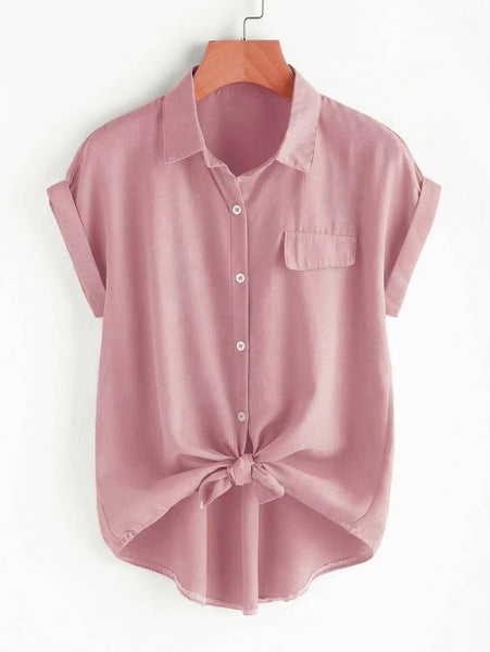 New Women's Shein Roll Sleeve Button Front Shirt in Dusty Pink, Sz L! Rated 4.86 out of 5 stars! Fits True!