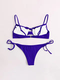 New Knot Front Underwire Tie Side Bikini Swimsuit by Shein in Royal Blue, Sz S