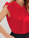 New Women's SHEIN Ruffle Armhole Lace Applique Top in Red, Sz S! Rated 4.94 out of 5 stars "very very beautiful. fits true"!