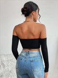 New SHEIN SXY Off The Shoulder Backless Solid Top, Black, Sz XS!