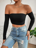 New SHEIN SXY Off The Shoulder Backless Solid Top, Black, Sz XS!
