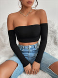 New SHEIN SXY Off The Shoulder Backless Solid Top, Black, Sz XS!