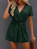 New Women's 100% Viscose Solid Knot Front Puff Sleeve Romper, so comfortable, fits true, Green, Sz S!