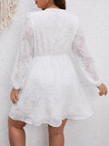 New Plus Surplice Neck Lantern Sleeve Dress, White, Sz 4X!