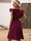 New Shein Surplice Neck Butterfly Sleeve Belted Dress, Burgundy, Sz L! Rated 4.78 out of 5 stars, fits well, good quality!