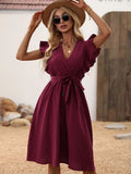 New Shein Surplice Neck Butterfly Sleeve Belted Dress, Burgundy, Sz L! Rated 4.78 out of 5 stars, fits well, good quality!
