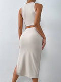 New Shein Tank Top & Split Thigh Skirt, Beige, Sz L! Rated 4.9 out of 5 stars! Fits true!