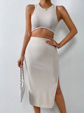 New Shein Tank Top & Split Thigh Skirt, Beige, Sz L! Rated 4.9 out of 5 stars! Fits true!