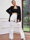 New Women's Shein High Waist High Stretch Ripped Detail Flare Leg Jeans, White, Sz L! Rated 4.99 out of 5 stars, fits true