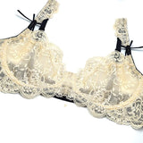 SHEKINI Women Lace Unlined Bra Sexy Non-Padded Underwire Bra and Panty 2 Pc Set, Beige, Bra Size 36D, Panty Sz M