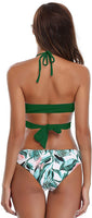 New SHEKINI Womens Bathing Suits Push Up Halter Bandage Bikini Floral Printing Swim Bottoms Two Piece Swimsuit, Sz XL!