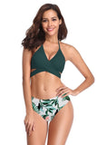 New SHEKINI Womens Bathing Suits Push Up Halter Bandage Bikini Floral Printing Swim Bottoms Two Piece Swimsuit, Sz XL!