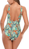 New SHEKINI Women's One Piece Swimsuit Tummy Control V Neck Bathing Suit in Tropical Print, Sz XL!