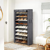 New SONGMICS 10-Tier Shoe Rack, Non-Woven Shoe Organizer with Dustproof Cover, Grey