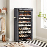 New SONGMICS 10-Tier Shoe Rack, Non-Woven Shoe Organizer with Dustproof Cover, Grey