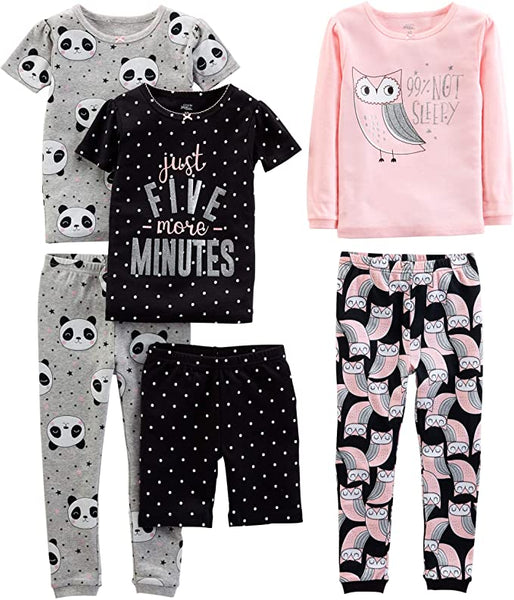 New with tags! Simple Joys by Carter's Baby, Little Kid, and Toddler Girls' 6-Piece Snug Fit Cotton Pajama Set, Sz 4T! Color Name: Owl/Panda/Dots