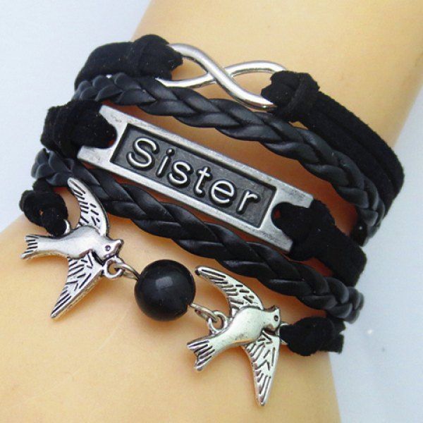 Brand new Trendy Women's Swallow Shape Multi-Layered Friendship Sister Leather Braided Bracelet. Material: Alloy, PU Leather, Wax String. Size: Length is about 17cm-22cm