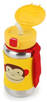 New Skip Hop Toddler Sippy Cup Transition Bottle: Stainless Steel Bottle with Straw, Monkey