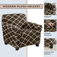 Great Bay Home Modern Velvet Plush Arm Chair Slipcover. Strapless One Piece Stretch Chair Cover. Arm Chair Cover for Living Room. Magnolia Collection Slipcover. Walnut Brown!