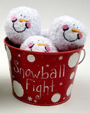 Brand new Indoor Snowball Fight Kit with 6 soft snowballs & red metal bucket! Safe & Fun for all Ages!