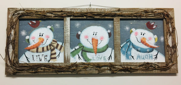 Live Laugh Love Snowmen Wood Wall Hanging, 11"x27"