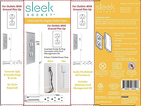 Outlet Invert New Sleek Socket Outlet Cover with Inverted 8' 3-Outlet Power Strip ...