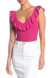 Socialite Neon Pink Ruffled Double V-Neck Sleeveless Bodysuit, Women's Nordstrom Item! Sz L! Retails $50+