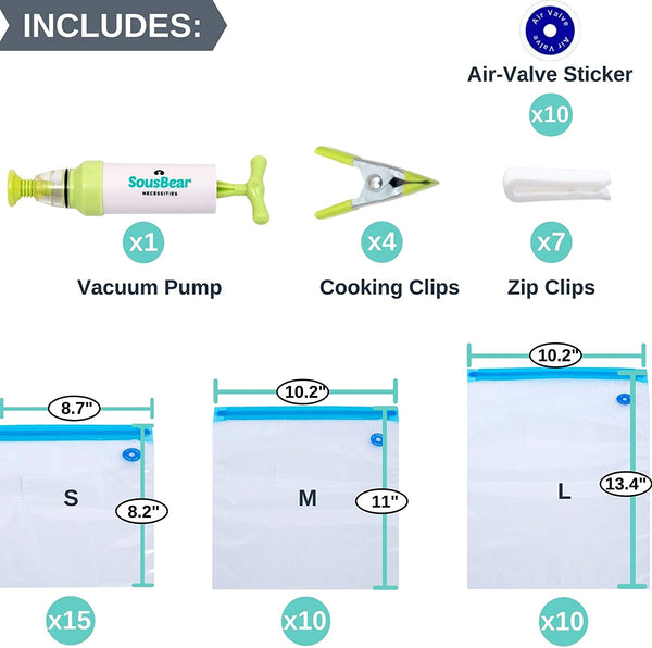 30x Vacuum Food Sealer Bags 4 Clips For Storage Anova And Joule