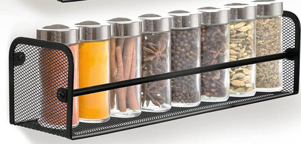 New Wall Mount Single Tier Mesh Spice Rack, Black! Spices NOT Included