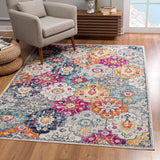 New Sunshine Rugs Area Rug (4x6 feet) Abstract - 3'9" x 5'6", Rust Green Fuchsia