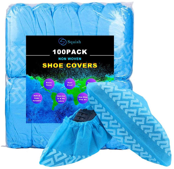 Shoe Covers Disposable Non Slip, squish 100 Pack (50 Pairs) Non Woven Fabric Boot Covers for Indoors Breathable Slip Resistant Durable Boot & Shoes Cover, One Size Fits All