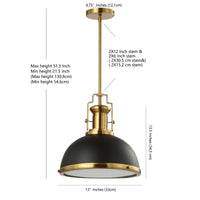 New Wayfair Stunning Metal Black/Brass Gold Staub 1 - Light Single Bell Pendant! Adjustable Height from 21.5-51.5" Retails $322+