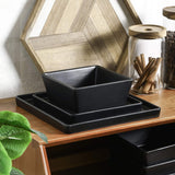 NIB! Stone lain Grace Square Stoneware Dinnerware Set, 24 Piece for 8, Black! Retails $349+!