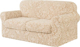 New subrtex Jacquard Damask Sofa Slipcover with 2 Separate Seat Cushion Couch Cover Stretch Washable Furniture Protector for 2-Seater Loveseat (Medium, Linen) Retails $135+